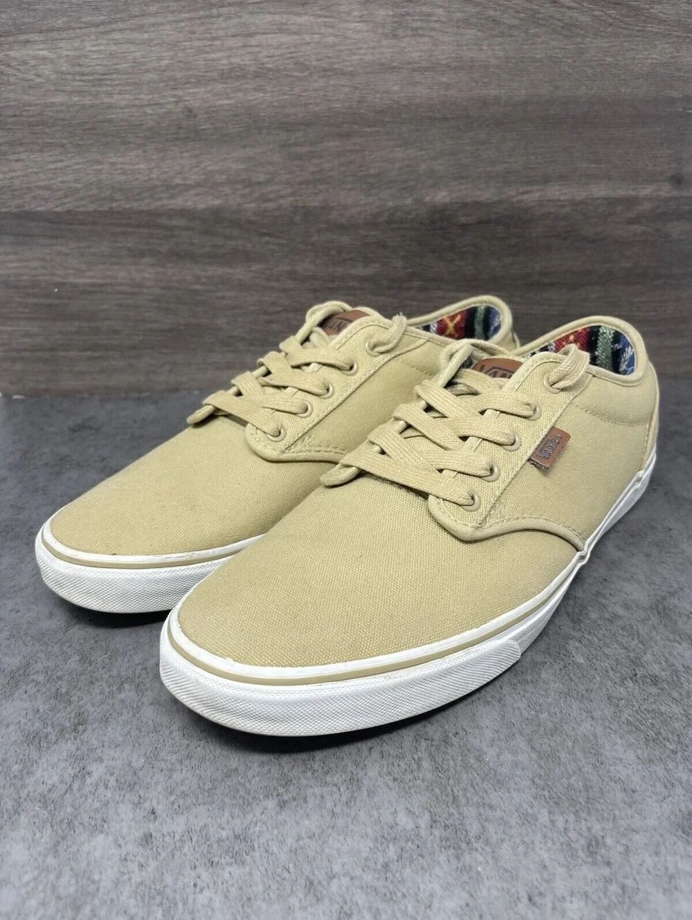 Vans Atwood Deluxe Sneakers Mens Size 13 Khaki Brown Tan White Low Top